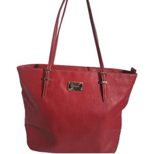 Nine West Red Faux Leather Tote Bag Large Animal Print Leopard Print Interior